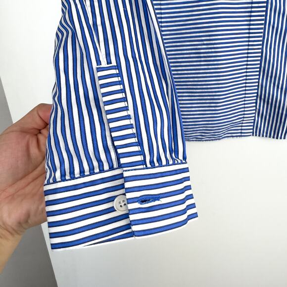 Lafayette 148 New York Blue White Stripe Button Up Shirt Cotton - Size 14 - Picture 5 of 10